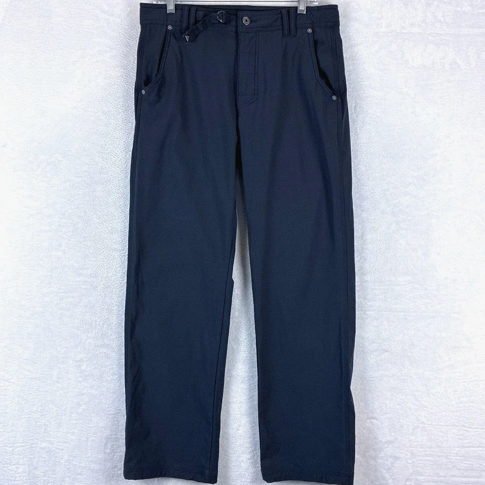 Prana Pants Mens M Black Zion Nylon Stretch Belted Performance Hiking Outdoors